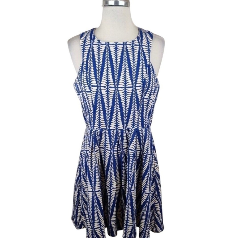 Francesca's Alya Geometric Leaf Print Dress L Sleevless Scoop Neck Midi Lined